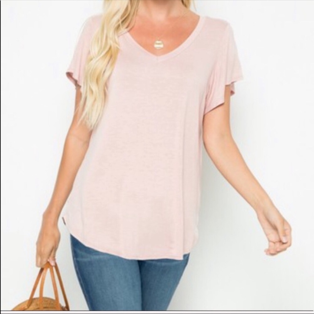 2 Pack Blush Solid V Neck Top